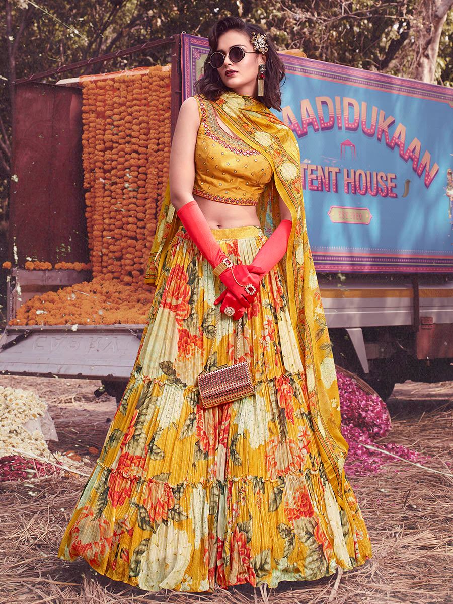 Myra Yellow Art Silk Embroidered Designer Lehenga - Distacart