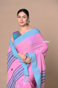 Thumbnail for Very Much Indian Rajsi - Handloom Pure Cotton Saree with Classic Border and Pallu - Pink - Distacart