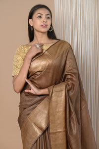 Thumbnail for Very Much Indian Exclusive Pure Moonga Tussar Silk Saree With Beautiful Border - Distacart