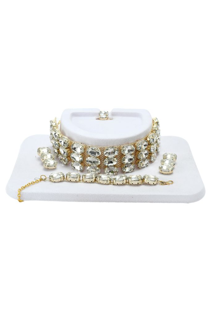Mominos Fashion Johar Kamal Gold-Plated Finish Stone Choker For Women (White) - Distacart