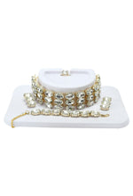 Thumbnail for Mominos Fashion Johar Kamal Gold-Plated Finish Stone Choker For Women (White) - Distacart