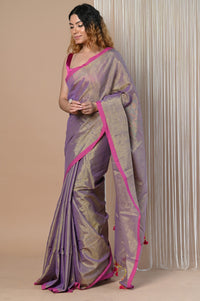 Thumbnail for Very Much Indian VMI Exclusive! Handloom Woven Cotton Zari Saree with Beautiful Sleek Border - Distacart