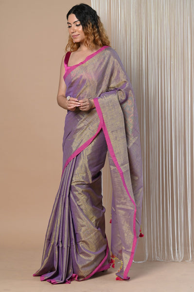 Very Much Indian VMI Exclusive! Handloom Woven Cotton Zari Saree with Beautiful Sleek Border - Distacart