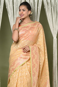 Thumbnail for Very Much Indian Exclusive High Quality Handloom Banarasi Cotton Saree with Beautiful Abstract Print. - Distacart