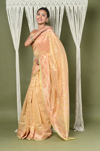 Thumbnail for Very Much Indian Exclusive High Quality Handloom Banarasi Cotton Saree with Beautiful Abstract Print. - Distacart