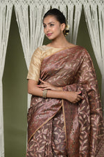 Thumbnail for Very Much Indian Exclusive High Quality Handloom Banarasi Cotton Saree with Beautiful Abstract Print. - Distacart