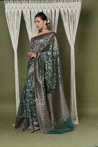 Thumbnail for Very Much Indian Exclusive High Quality Handloom Banarasi Cotton Saree with Beautiful Abstract Print. - Distacart