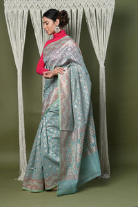 Thumbnail for Very Much Indian Exclusive High Quality Handloom Banarasi Cotton Saree with Beautiful Abstract Print. - Distacart