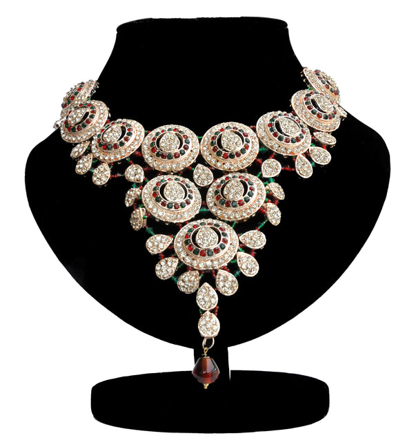 Gold-Plated Alloy Handcrafted Semi Bridal Grand Look Necklace Set - The Pari - Distacart