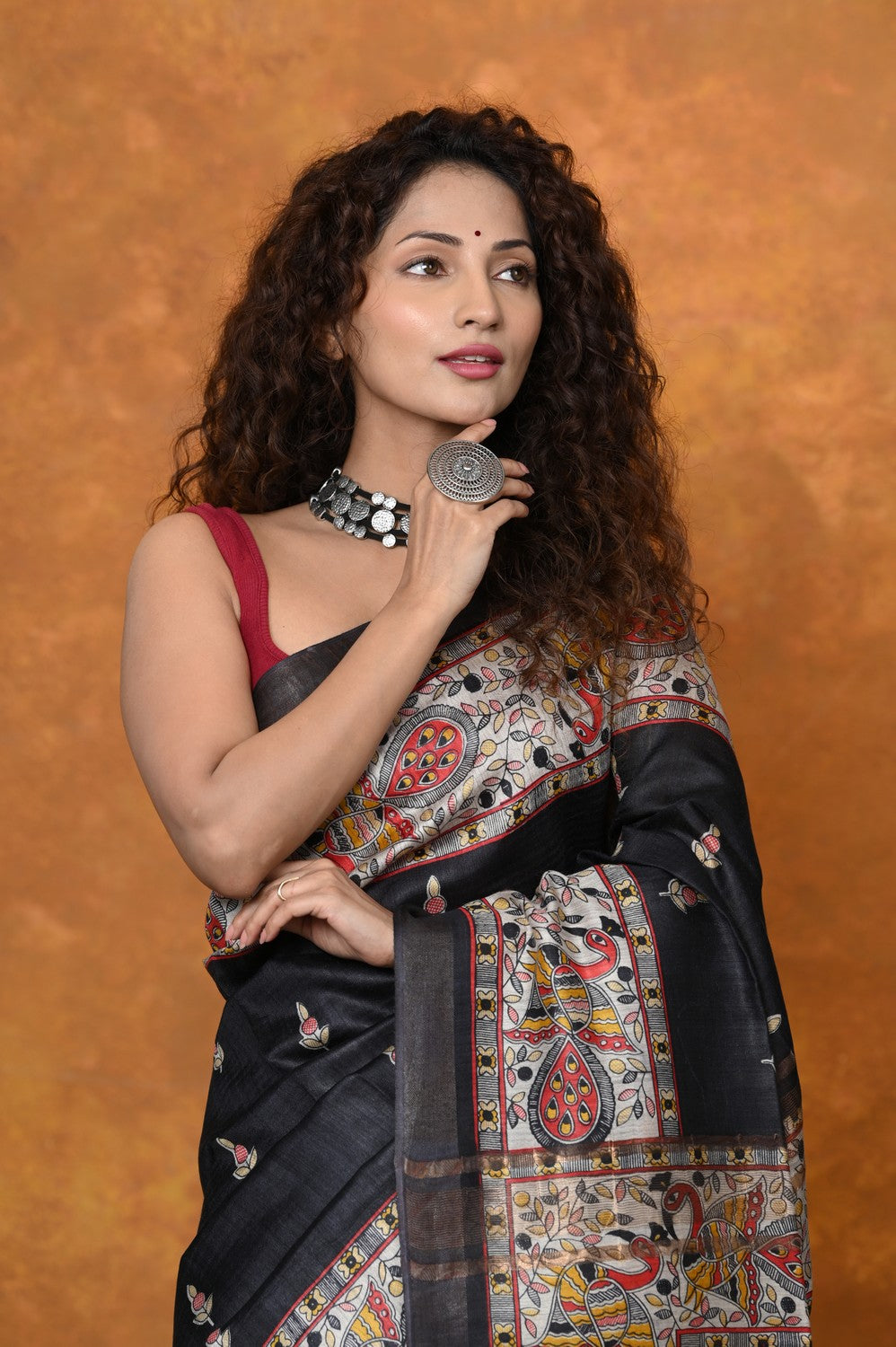 Very Much Indian Designed By VMI - Handloom Pure Tussar Silk Saree With Beautiful Madhubani Print - Black - Distacart