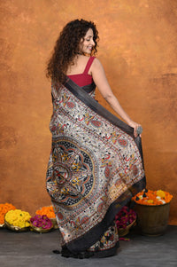 Thumbnail for Very Much Indian Designed By VMI - Handloom Pure Tussar Silk Saree With Beautiful Madhubani Print - Black - Distacart