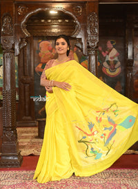 Thumbnail for Very Much Indian Authentic Handloom Pure Cotton Paithani with Traditional Peacock Pallu - Lime Yellow - Distacart