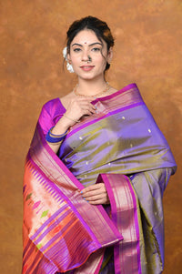 Thumbnail for Very Much Indian Authentic High Quality Pure Silk Paithani With Most Traditional Double Pallu - Dual Tone Lavender - Distacart