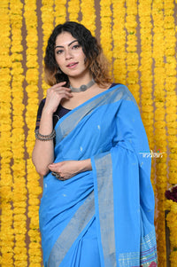 Thumbnail for Very Much Indian Rajsi - Handloom Pure Cotton Paithani With Asawali Pallu - Cerrulean Blue - Distacart