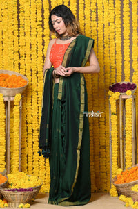 Thumbnail for Very Much Indian Rajsi - Designed by VMI! High Quality Mul Cotton Handloom Woven Saree With Sleek Border in Green - Distacart