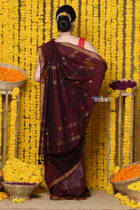 Thumbnail for Very Much Indian Rajsi - Designed by VMI! High Quality Mul Cotton Handloom Woven Saree With Sleek Border in Maroon - Distacart