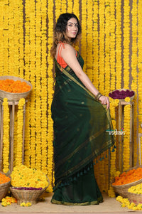 Thumbnail for Very Much Indian Rajsi - Designed by VMI! High Quality Mul Cotton Handloom Woven Saree With Sleek Border in Green - Distacart