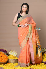 Thumbnail for Very Much Indian Rajsi - Handloom Pure Cotton Paithani With Peacock Pallu - Peach - Distacart