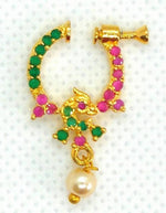 Thumbnail for Pink & Green Peacock Bridal Nose Ring For Wedding
