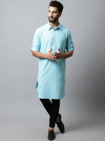 Thumbnail for Even Apparels Blue Color Pure Cotton Solid Men's Kurta With Shirt Collar (SLD1132) - Distacart