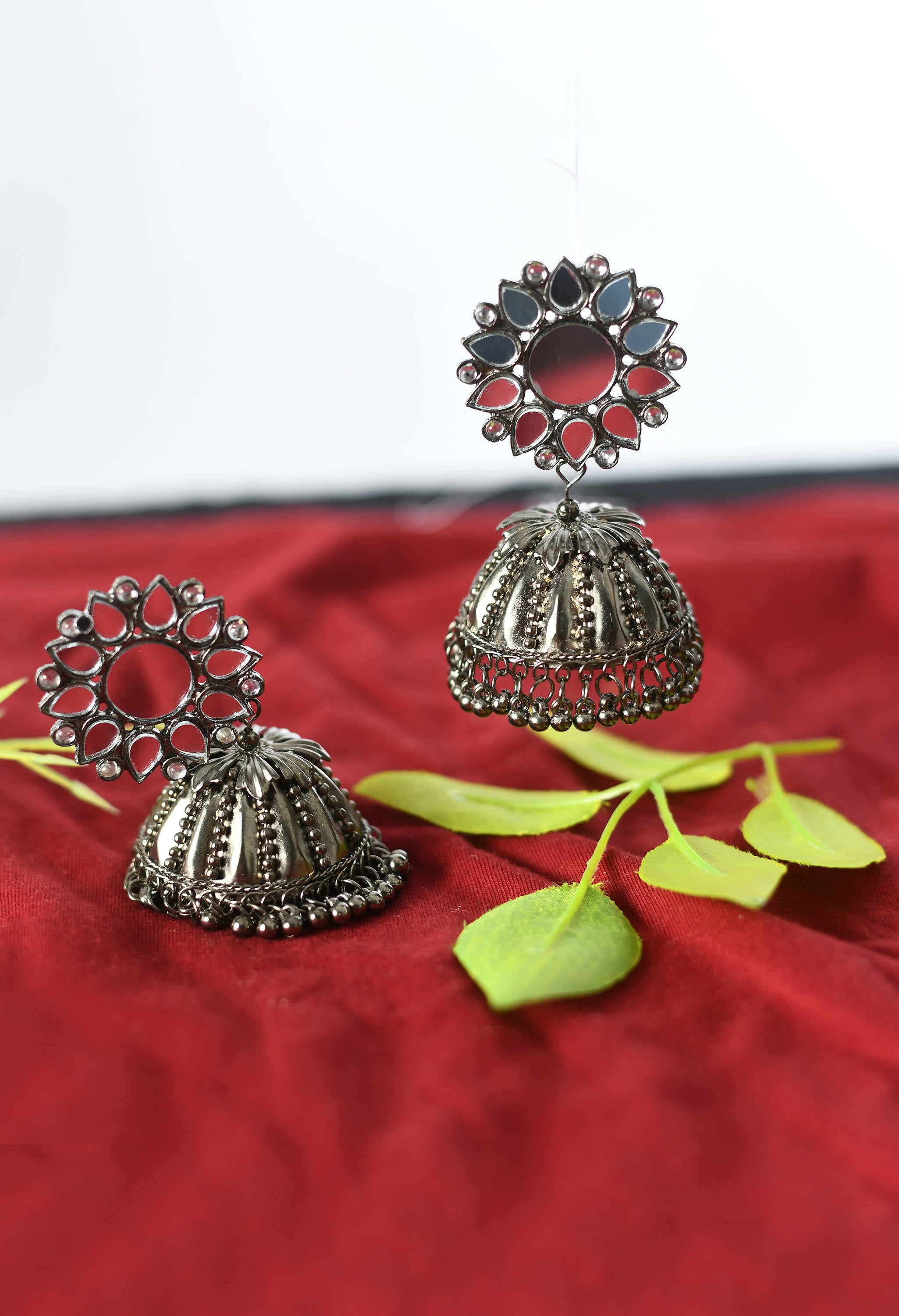 Mominos Fashion Johar Kamal Silver-Plated With Mirror Earrings Jhumkas - Distacart