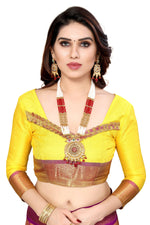 Thumbnail for Vamika Weaving Yellow Cotton Silk Saree - Distacart