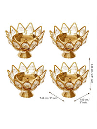 Thumbnail for eCraftIndia Gold-Toned 2 Pieces Crystal Lotus Shape Brass Diyas - Distacart