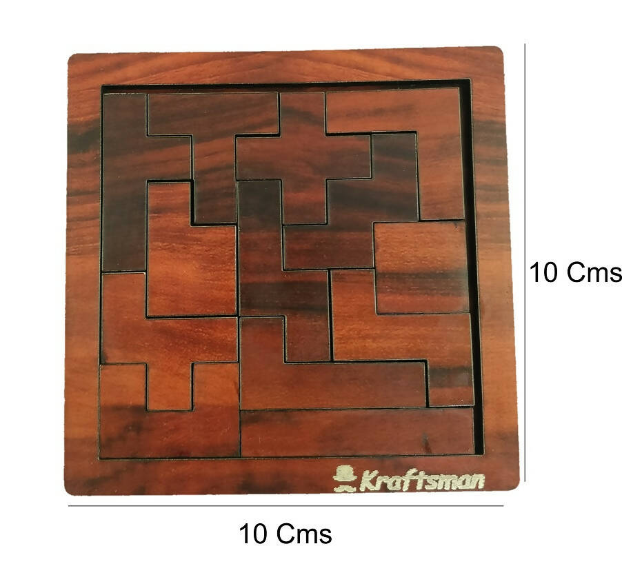 Kraftsman Portable Wooden Tetris Puzzle | 13 Pieces Puzzle Board for Kids and Adults | Travel Pouch Included - Distacart