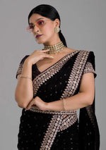 Thumbnail for Vamika Black Chinon Zari Embroidery With Sequins Saree - Distacart