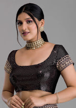 Thumbnail for Vamika Black Chinon Zari Embroidery With Sequins Saree - Distacart