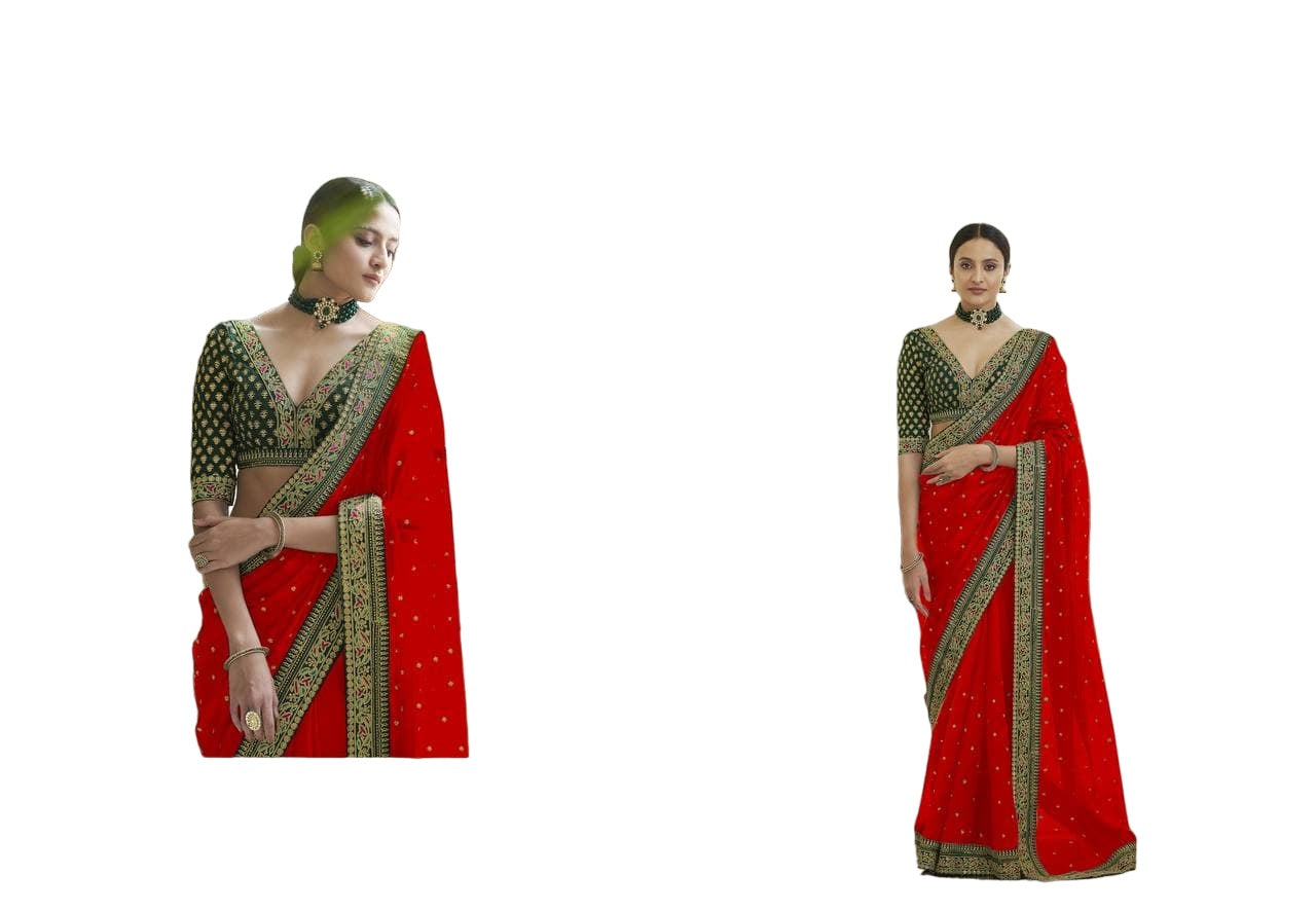 Vamika Red Royal Vichitra Silk Sequins,Coding And Thread Multi Work And Havy Work Border Saree - Distacart