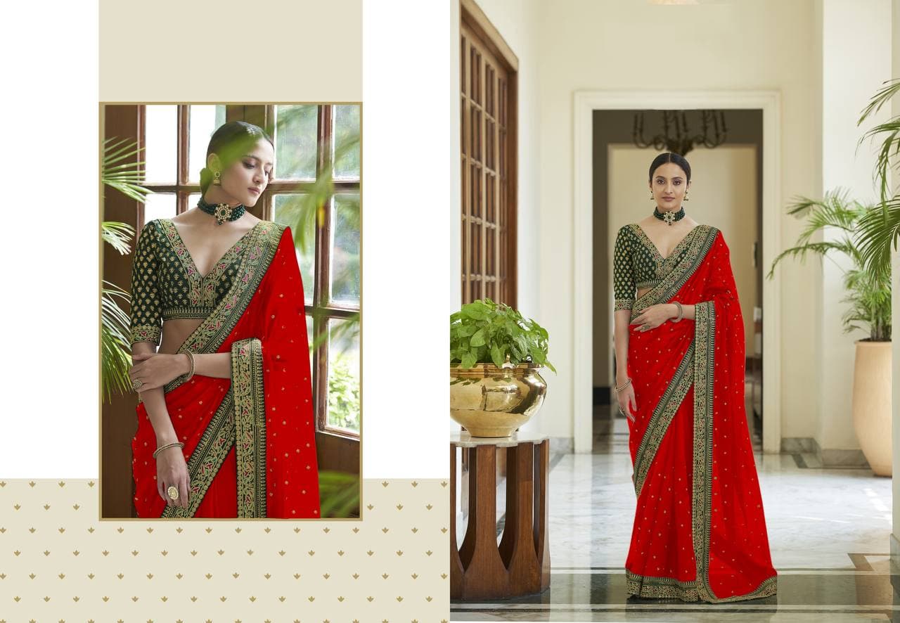 Vamika Red Royal Vichitra Silk Sequins,Coding And Thread Multi Work And Havy Work Border Saree - Distacart