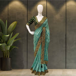 Thumbnail for Vamika Sky Royal Vichitra Silk Sequins,Coding And Thread Multi Work And Havy Work Border Saree - Distacart