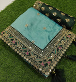 Thumbnail for Vamika Sky Royal Vichitra Silk Sequins,Coding And Thread Multi Work And Havy Work Border Saree - Distacart