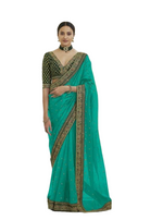 Thumbnail for Vamika Sky Royal Vichitra Silk Sequins,Coding And Thread Multi Work And Havy Work Border Saree - Distacart
