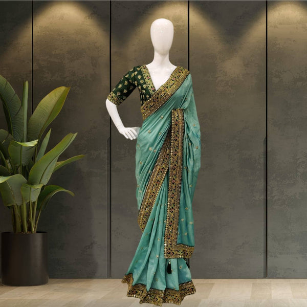 Vamika Sky Royal Vichitra Silk Sequins,Coding And Thread Multi Work And Havy Work Border Saree - Distacart