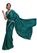 Thumbnail for Vamika Aqua Blue Satin Sequins Embroidery Lace Saree - Distacart