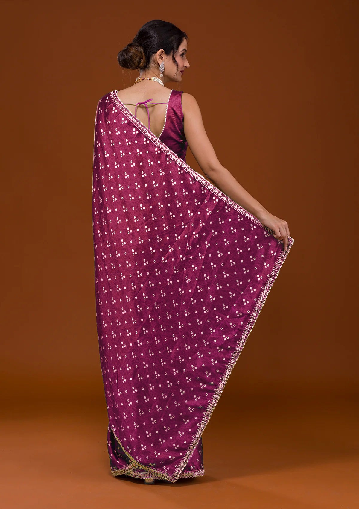 Vamika Pink Satin Sequins Embroidery Lace Saree - Distacart