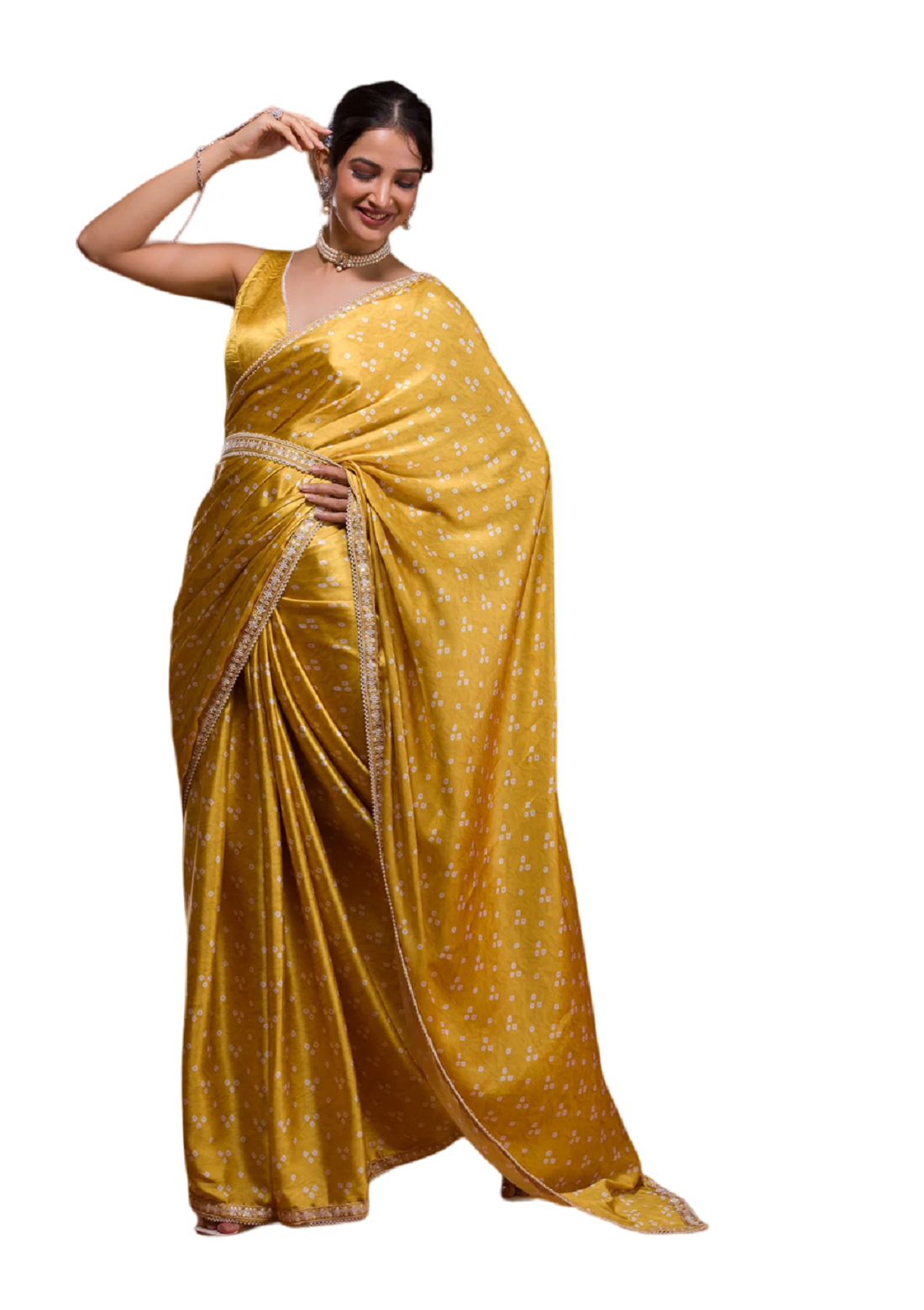 Vamika Yellow Satin Sequins Embroidery Lace Saree - Distacart