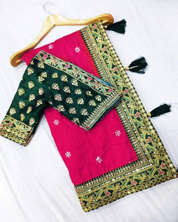 Vamika Pink Royal Vichitra Silk Sequins,Coding And Thread Multi Work And Havy Work Border Saree - Distacart