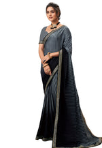 Thumbnail for Vamika Grey Chinon Heavy Embroidery Mirror Kari Lace Work & Crush Saree - Distacart