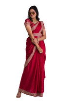Thumbnail for Vamika Pink Chinon Zari Embroidery With Sequins Saree - Distacart