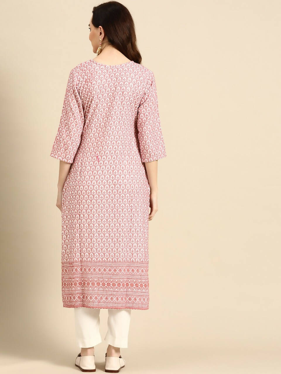 Deeps women's Pink Embroidered Rayon Kurta - Distacart