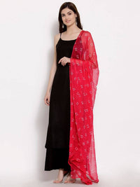 Thumbnail for Myshka Women's Black Cotton Sleeveless Off Shoulder Solid Casual kurta Palazzo Dupatta Set