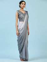 Thumbnail for Grey Ombre Satin Georgette Plain Ready to wear Saree with stitched Blouse - Vrinda - Distacart