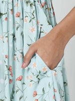 Thumbnail for Manet Frill With Sleeve Maternity Dress Floral Print With Concealed Zipper Nursing Access - Green - Distacart