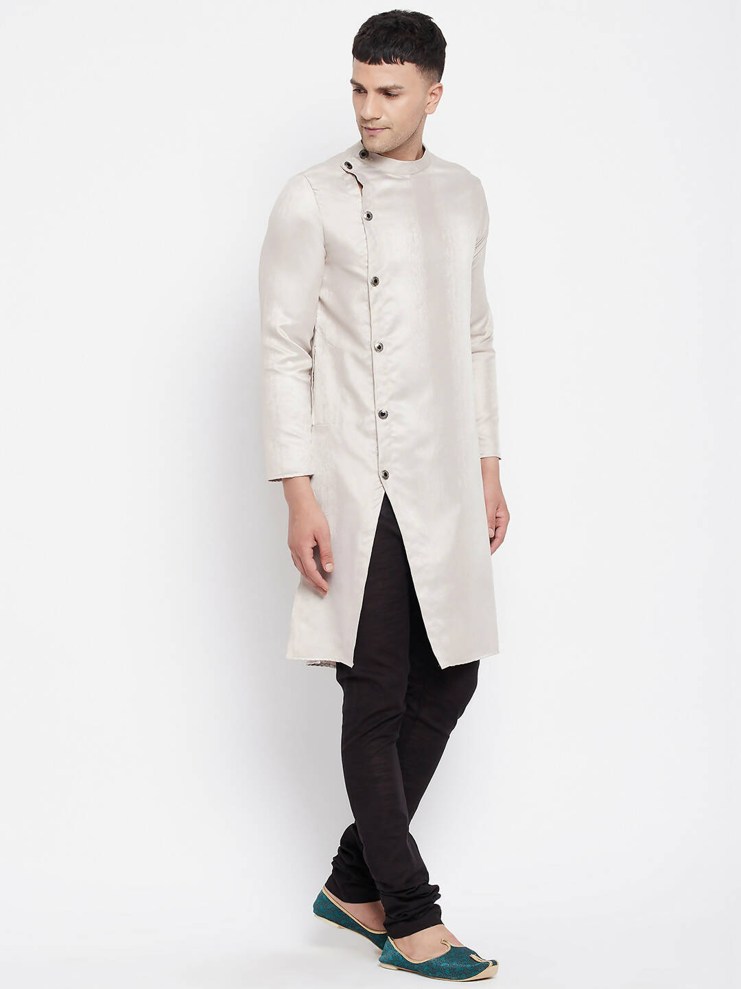 Even Apparels Beige Rayon Men's Sherwani Kurta With Asymetrical Cut - Distacart