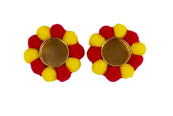Kundan HandiKrafts Designer Floating Multi Coloured Pom Pom Candle Holders - Distacart