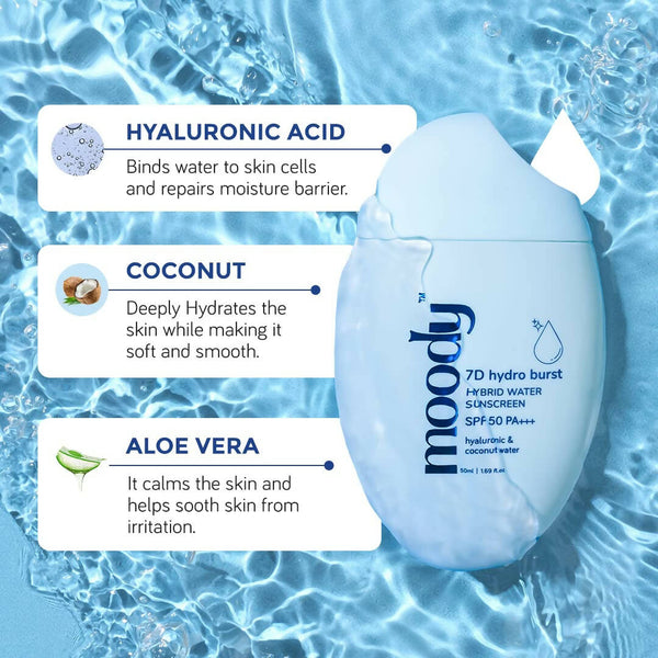 Moody Hybrid Water Sunscreen with SPF 50 PA +++ - Distacart