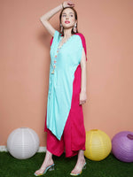 Thumbnail for Women Republic Blue And Pink Assyemtrical Kurta Set - Distacart